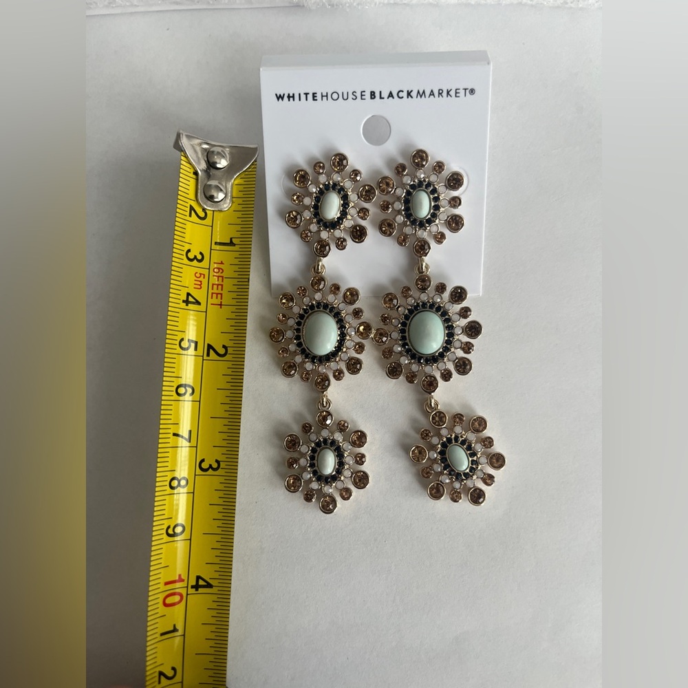 White House Black Market Gold and Green Drop Earrings 🆕 - Picture 6 of 7